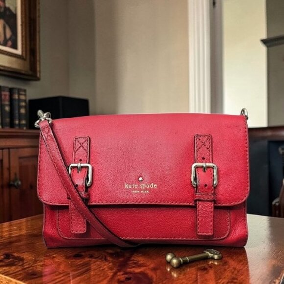kate spade Handbags - Kate Spade Allen Street Neil Saddle Leather Buckle Flap Red Crossbody Bag COA